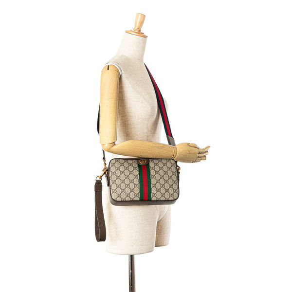 グッチ オフディア GGスプリーム シェリーライン ショルダーバッグ クロスボディバッグ 699439 ベージュ ブラウン PVC レザー レディース GUCCI 【中古】