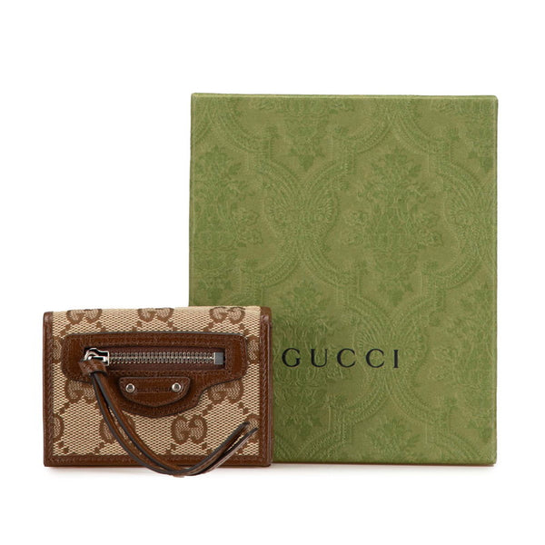 グッチ × バレンシアガ GGキャンバス 三つ折り財布 681708 ベージュ ブラウン キャンバス レザー レディース GUCCI 【中古】