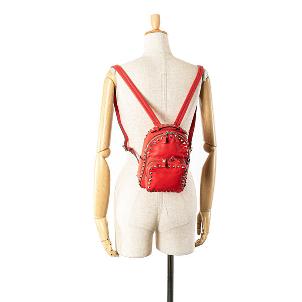 ヴァレンチノ ロックスタッズ リュック バックパック レッド レザー レディース Valentino 【中古】