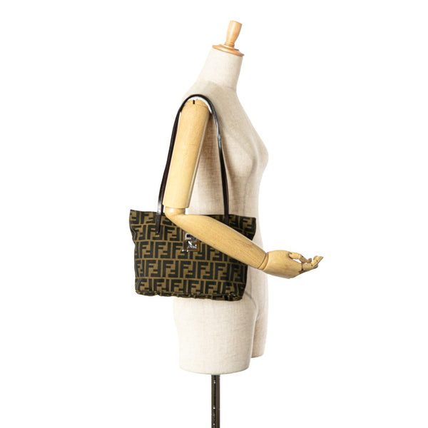 フェンディ ズッカ トートバッグ 16165 ブラウン ナイロン レザー レディース FENDI 【中古】