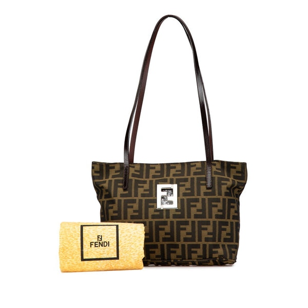フェンディ ズッカ トートバッグ 16165 ブラウン ナイロン レザー レディース FENDI 【中古】