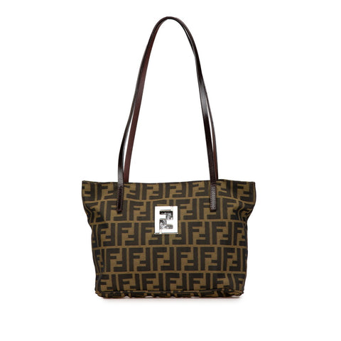 フェンディ ズッカ トートバッグ 16165 ブラウン ナイロン レザー レディース FENDI 【中古】