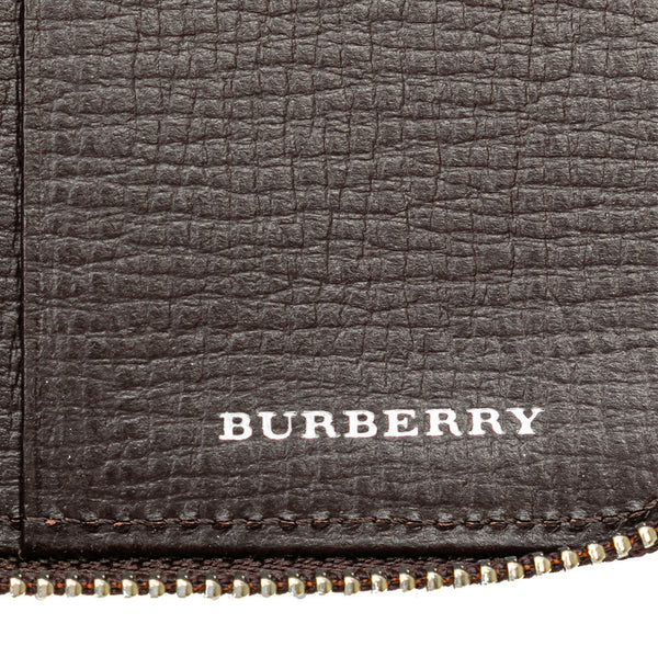 バーバリー エンボスチェック ノバチェック L字ファスナー コンパクト財布 キーケース ブラウン レザー メンズ BURBERRY 【中古】
