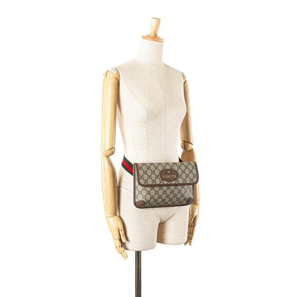 グッチ GGスプリーム ネオヴィンテージ キャットヘッド シェリーライン ボディバッグ ウエストバッグ 493930 ブラウン ベージュ PVC レザー メンズ GUCCI 【中古】