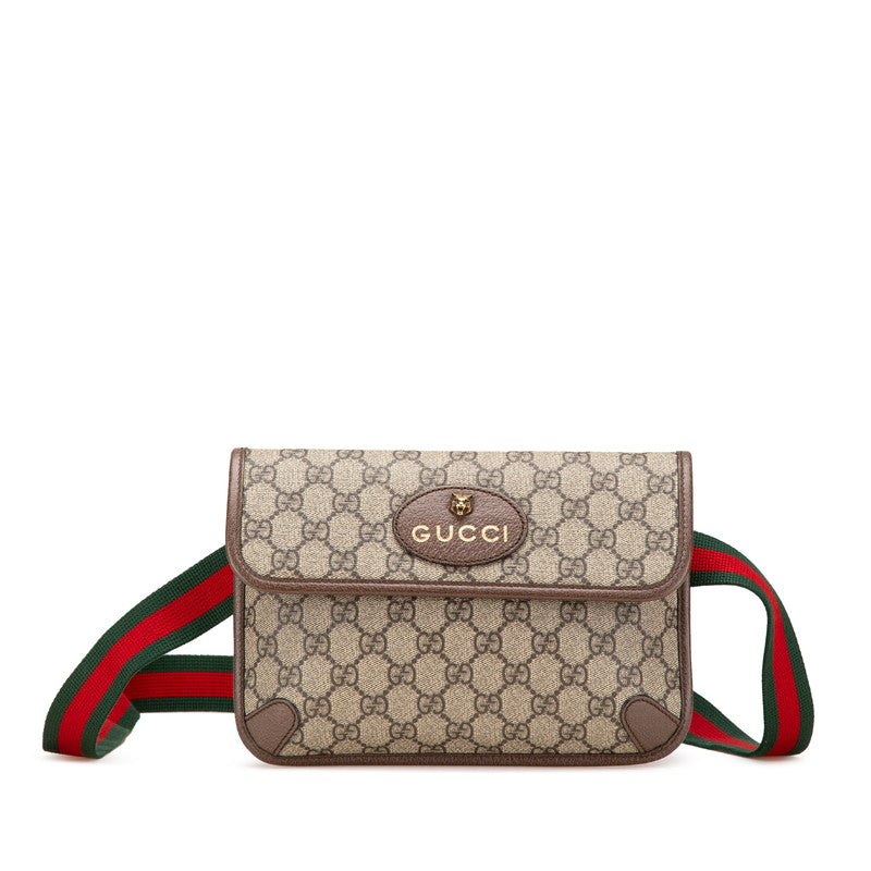 グッチ GGスプリーム ネオヴィンテージ キャットヘッド シェリーライン ボディバッグ ウエストバッグ 493930 ブラウン ベージュ PVC レザー メンズ GUCCI 【中古】