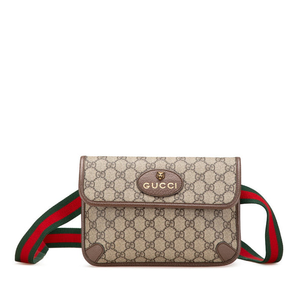 グッチ GGスプリーム ネオヴィンテージ キャットヘッド シェリーライン ボディバッグ ウエストバッグ 493930 ブラウン ベージュ PVC レザー メンズ GUCCI 【中古】