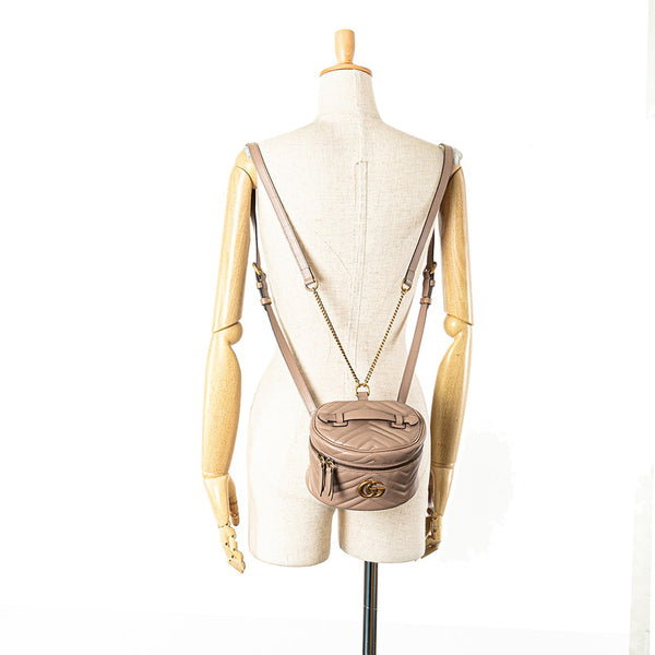 グッチ GGマーモント バニティ リュック バックパック 598594 ピンクベージュ レザー レディース GUCCI 【中古】