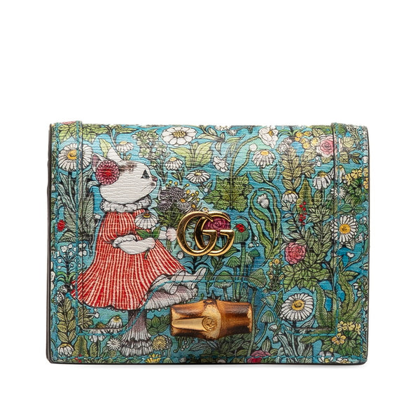 グッチ ×ヒグチユウコ YUKO HIGUCHI 二つ折り財布 コンパクトウォレット 658244 ブルー マルチカラー PVC レザー レディース GUCCI 【中古】