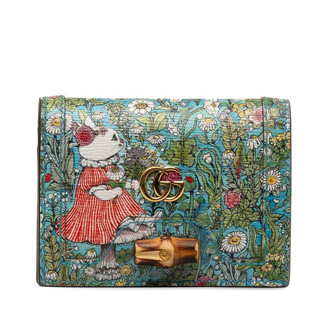 グッチ ×ヒグチユウコ YUKO HIGUCHI 二つ折り財布 コンパクトウォレット 658244 ブルー マルチカラー PVC レザー レディース GUCCI 【中古】