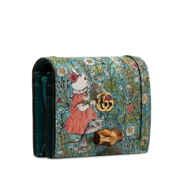 グッチ ×ヒグチユウコ YUKO HIGUCHI 二つ折り財布 コンパクトウォレット 658244 ブルー マルチカラー PVC レザー レディース GUCCI 【中古】