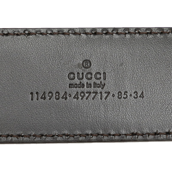 グッチ グッチシマ インターロッキングG ベルト 85/34 114984 ブラウン シルバー レザー レディース GUCCI 【中古】