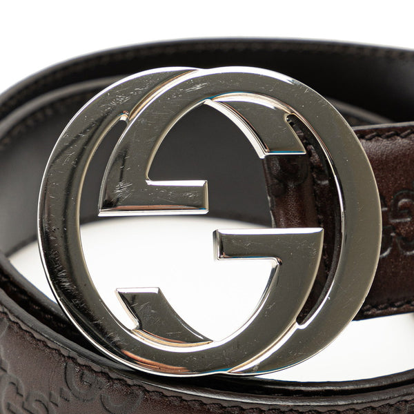 グッチ グッチシマ インターロッキングG ベルト 85/34 114984 ブラウン シルバー レザー レディース GUCCI 【中古】