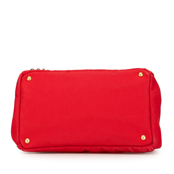 プラダ 三角ロゴプレート カナパM ビジュー ハンドバッグ ショルダーバッグ 2WAY レッド キャンバス レディース PRADA 【中古】