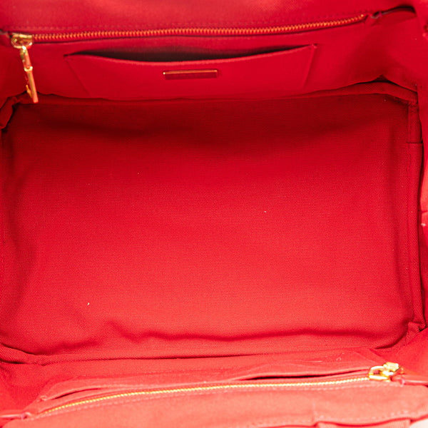 プラダ 三角ロゴプレート カナパM ビジュー ハンドバッグ ショルダーバッグ 2WAY レッド キャンバス レディース PRADA 【中古】