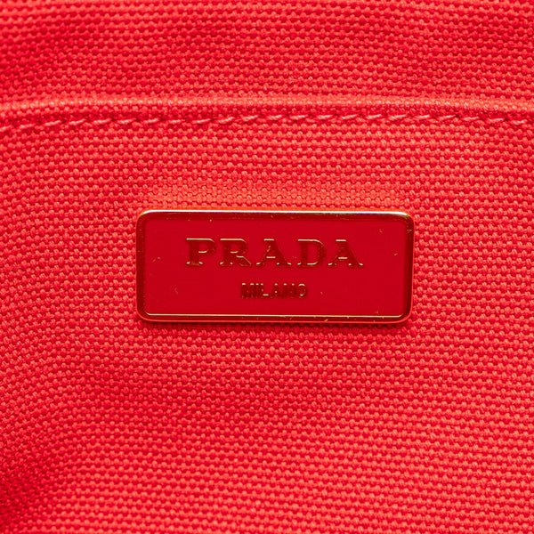 プラダ 三角ロゴプレート カナパM ビジュー ハンドバッグ ショルダーバッグ 2WAY レッド キャンバス レディース PRADA 【中古】