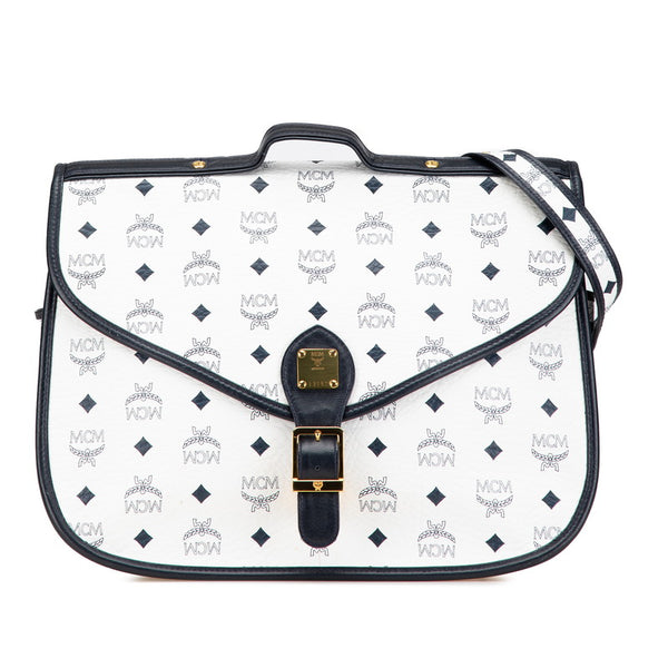 エム シー エム ヴィセトス ハンドバッグ ショルダーバッグ ホワイト ネイビー PVC レザー レディース MCM 【中古】