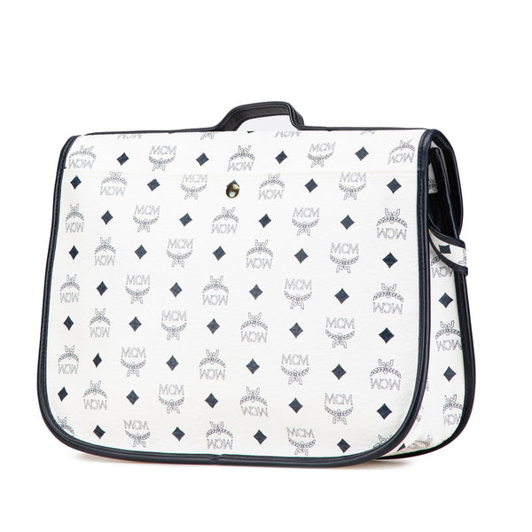 エム シー エム ヴィセトス ハンドバッグ ショルダーバッグ ホワイト ネイビー PVC レザー レディース MCM 【中古】