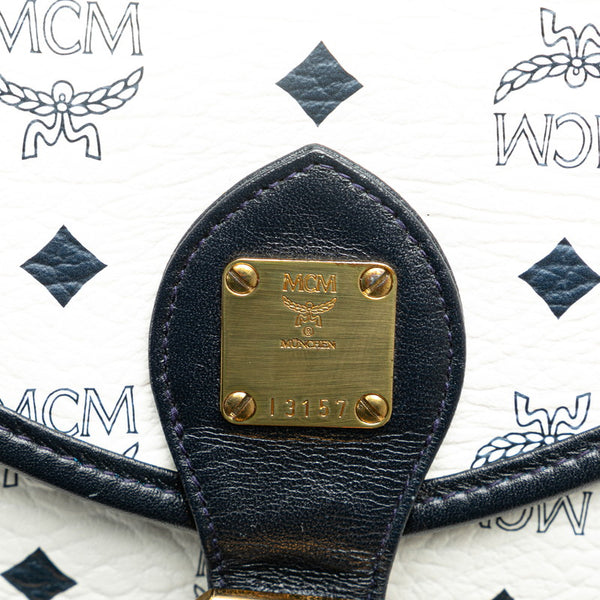 エム シー エム ヴィセトス ハンドバッグ ショルダーバッグ ホワイト ネイビー PVC レザー レディース MCM 【中古】