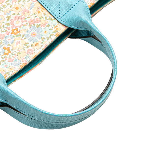 グッチ × LIBERTY リバティ チルドレンズ フラワー 花 トートバッグ ハンドバッグ 550763 ライトブルー オレンジ マルチカラー キャンバス レザー レディース GUCCI 【中古】