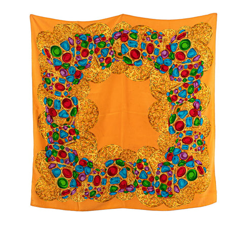 シャネル ジュエリー 宝石柄 スカーフ オレンジ マルチカラー シルク レディース CHANEL 【中古】