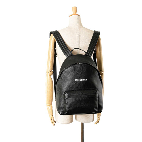 バレンシアガ エブリディ ロゴ リュック バックパック 552374 ブラック レザー レディース BALENCIAGA 【中古】