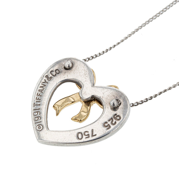 ティファニー シルバー ゴールド SV925 シルバー K18 ゴールド リボン ハート　 ネックレス レディース TIFFANY&Co. 【中古】