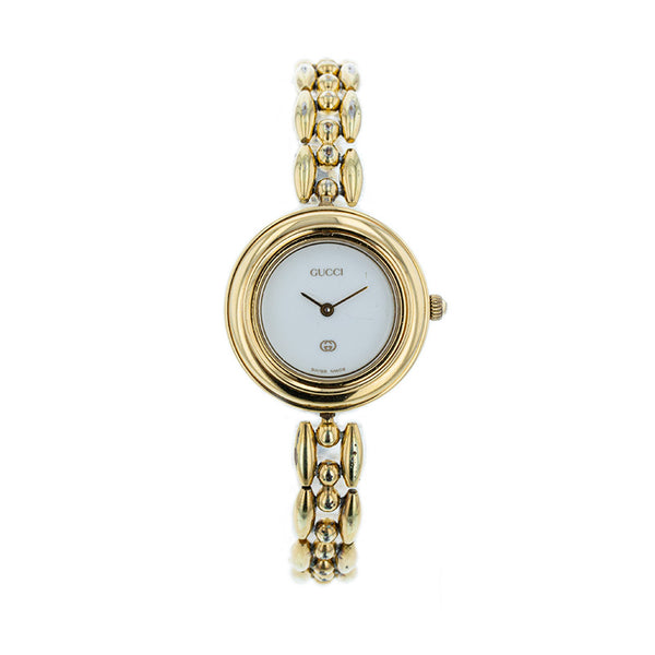 グッチ チェンジベゼル 5 ゴールド メッキ 腕時計 レディース GUCCI クオーツ ホワイト文字盤 【中古】