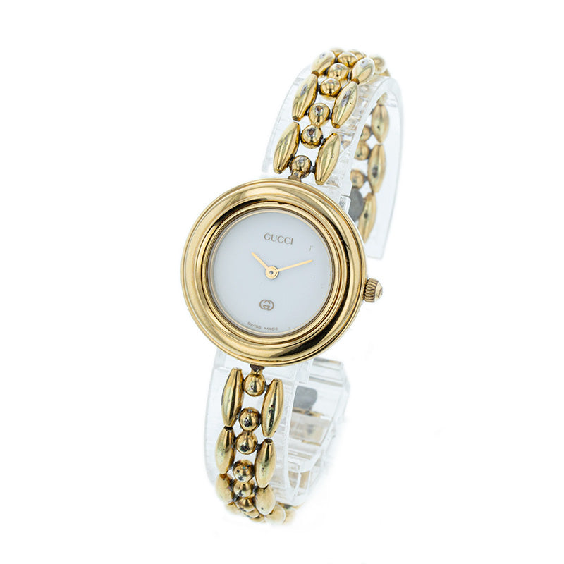 グッチ チェンジベゼル 5 ゴールド メッキ 腕時計 レディース GUCCI クオーツ ホワイト文字盤 【中古】
