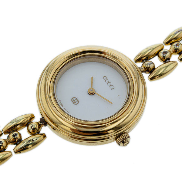 グッチ チェンジベゼル 5 ゴールド メッキ 腕時計 レディース GUCCI クオーツ ホワイト文字盤 【中古】