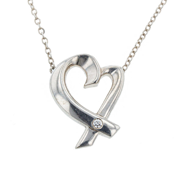 ティファニー SV925 シルバー パロマ  ピカソ ラビングハート ダイヤ ネックレス レディース TIFFANY&Co. 【中古】