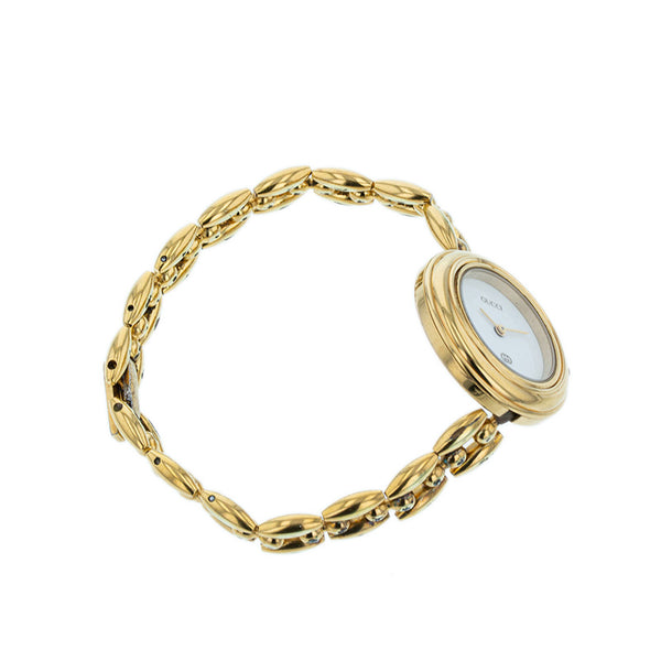 グッチ チェンジベゼル 5 ゴールド メッキ 腕時計 レディース GUCCI クオーツ ホワイト文字盤 【中古】