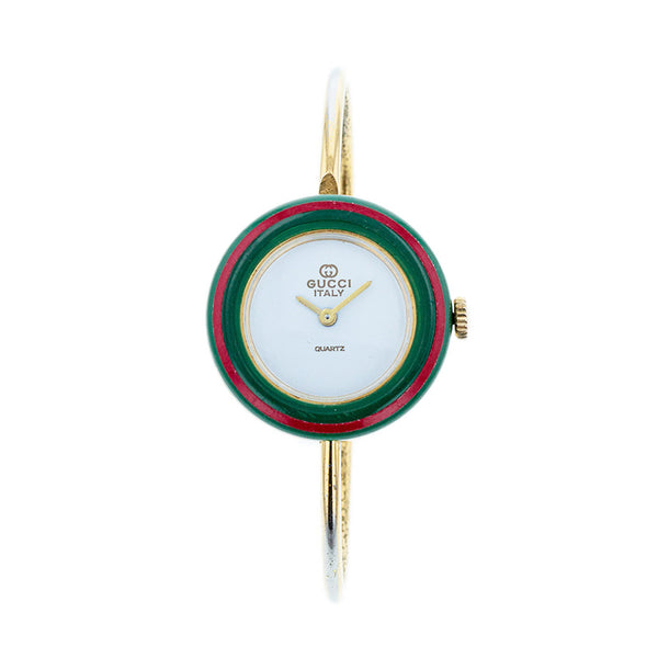 グッチ チェンジベゼル 11 ゴールド メッキ 腕時計 レディース GUCCI クオーツ ホワイト文字盤 【中古】