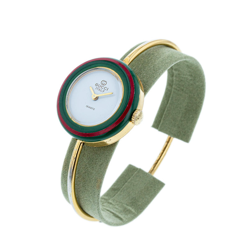 グッチ チェンジベゼル 11 ゴールド メッキ 腕時計 レディース GUCCI クオーツ ホワイト文字盤 【中古】