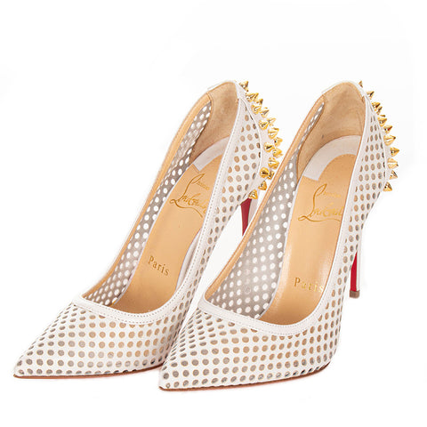 クリスチャンルブタン グニポンプ100 スタッズ 1170493 ホワイト レザー パンプス レディース Christian Louboutin 【中古】
