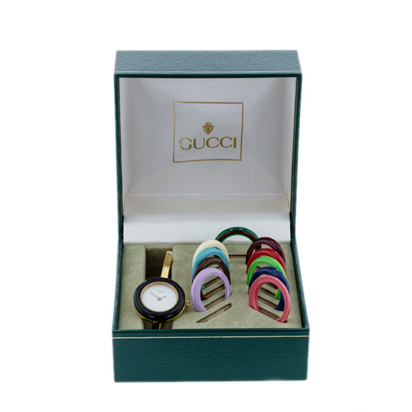 グッチ チェンジベゼル 11 ゴールド メッキ 腕時計 レディース GUCCI クオーツ ホワイト文字盤 【中古】