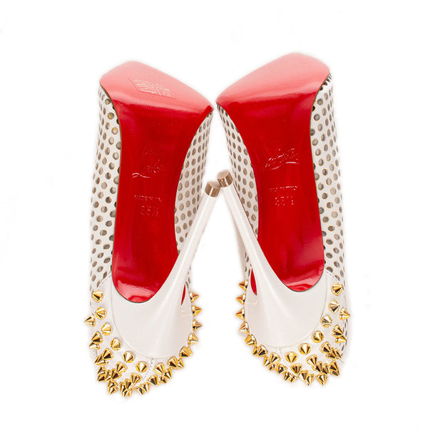 クリスチャンルブタン グニポンプ100 スタッズ 1170493 ホワイト レザー パンプス レディース Christian Louboutin 【中古】