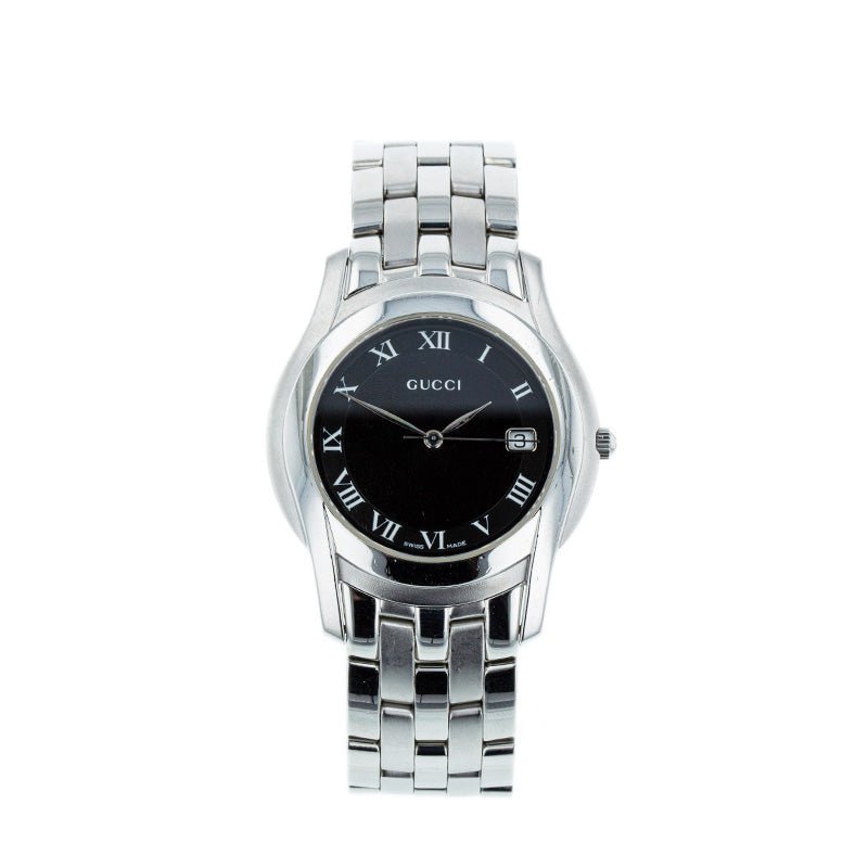 グッチ 5500M シルバー ステンレススチール 腕時計 メンズ GUCCI クオーツ ブラック文字盤 【中古】