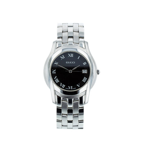 グッチ 5500M シルバー ステンレススチール 腕時計 メンズ GUCCI クオーツ ブラック文字盤 【中古】