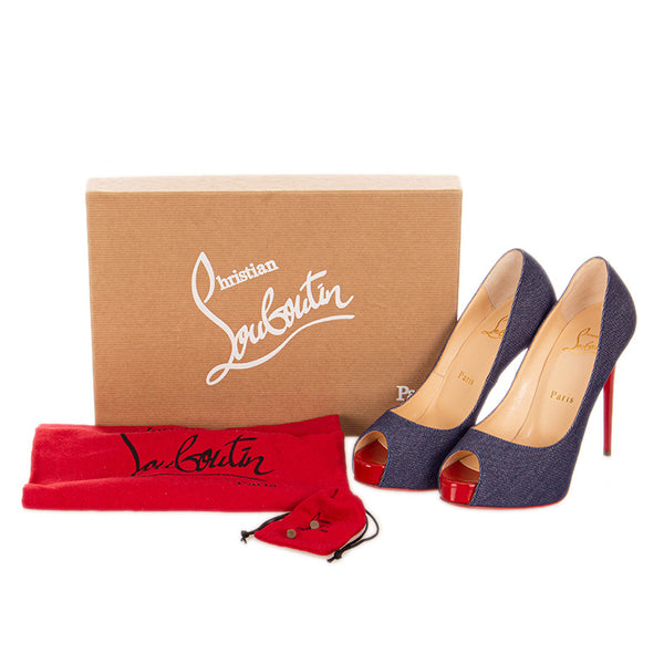 クリスチャンルブタン パンプス ブルー レッド デニム レザー レディース Christian Louboutin 【中古】