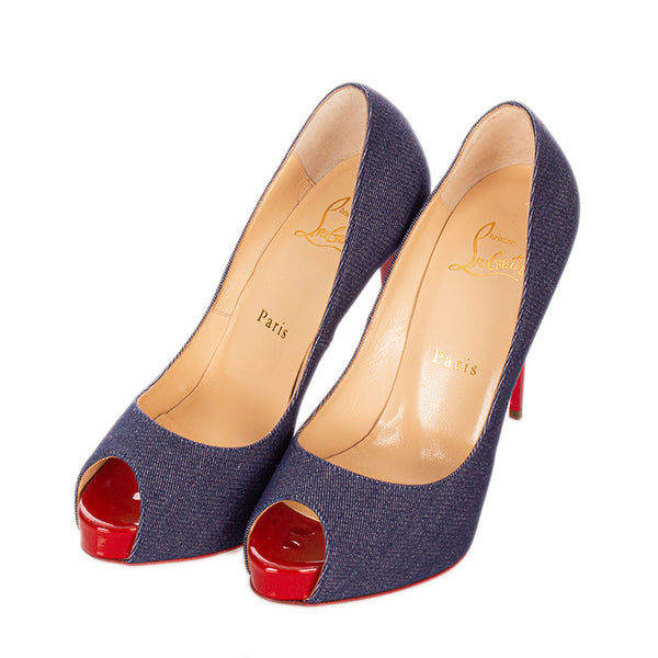 クリスチャンルブタン パンプス ブルー レッド デニム レザー レディース Christian Louboutin 【中古】