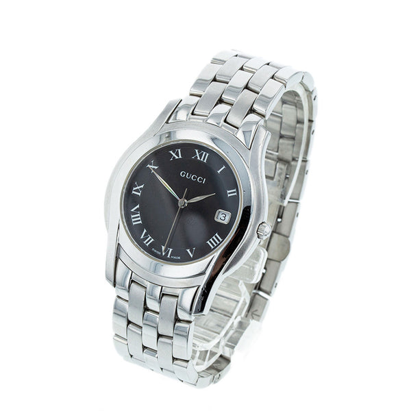 グッチ 5500M シルバー ステンレススチール 腕時計 メンズ GUCCI クオーツ ブラック文字盤 【中古】