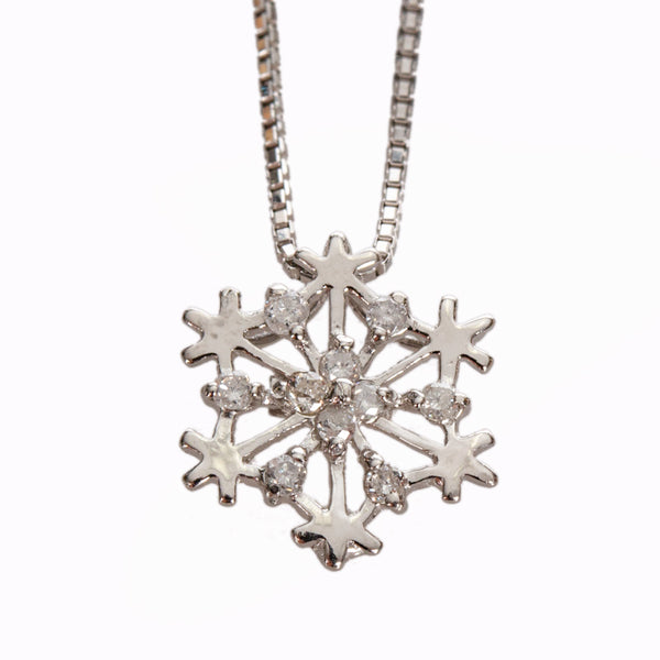 Pt1000 プラチナ Pt850 プラチナ ダイヤ0.10ct 雪印モチーフ ネックレス レディース 【中古】