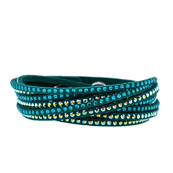 スワロフスキー ラインストーン ブレスレット グリーン スウェード レディース SWAROVSKI 【中古】