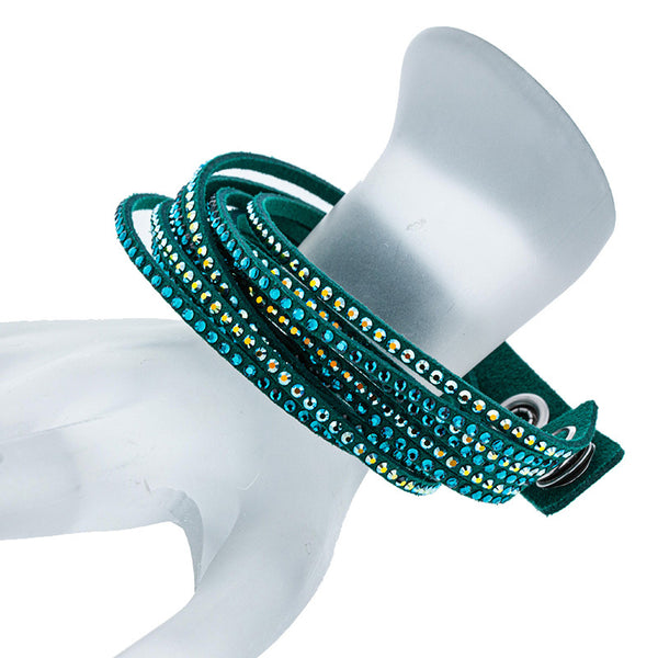 スワロフスキー ラインストーン ブレスレット グリーン スウェード レディース SWAROVSKI 【中古】