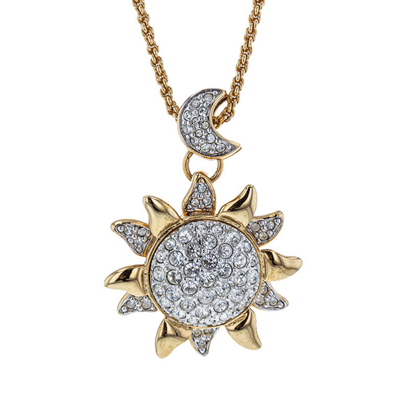 スワロフスキー ゴールド メッキ ラインストーン 月 太陽 ネックレス レディース SWAROVSKI 【中古】