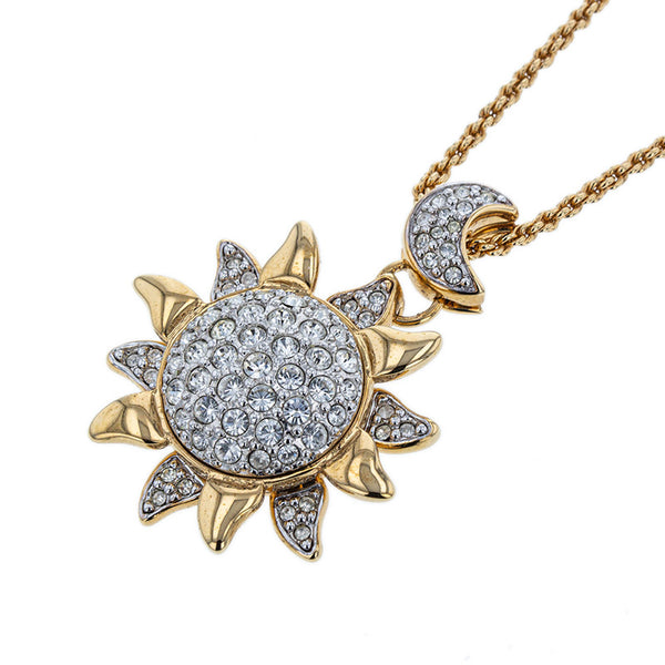 スワロフスキー ゴールド メッキ ラインストーン 月 太陽 ネックレス レディース SWAROVSKI 【中古】