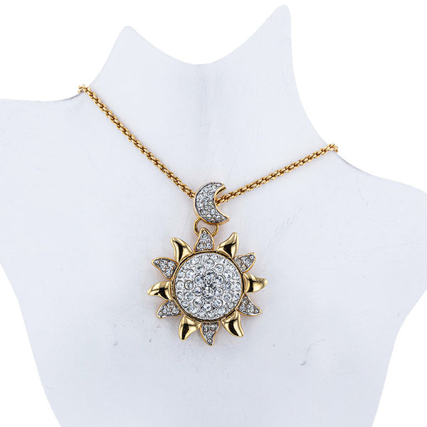 スワロフスキー ゴールド メッキ ラインストーン 月 太陽 ネックレス レディース SWAROVSKI 【中古】