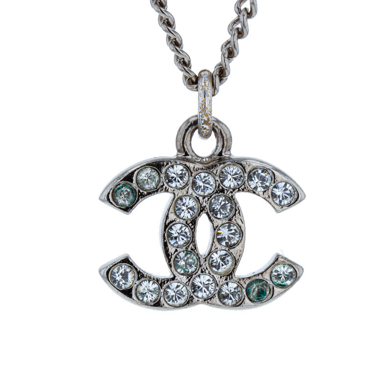シャネル シルバー メタル ココマーク ラインストーン ネックレス レディース CHANEL 【中古】