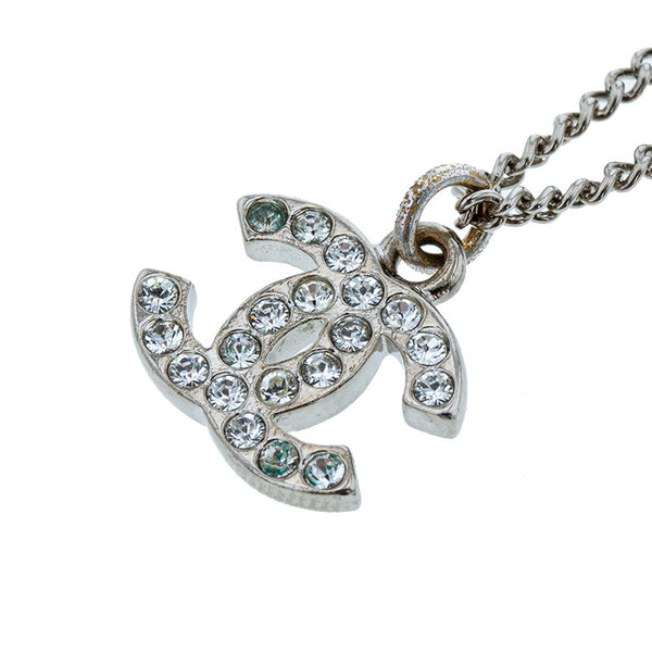 シャネル シルバー メタル ココマーク ラインストーン ネックレス レディース CHANEL 【中古】