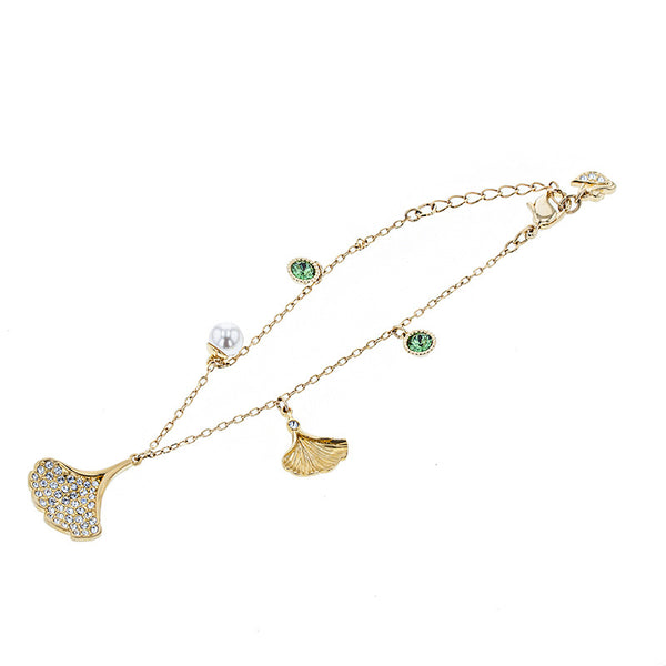 スワロフスキー ゴールド メッキ ストーン  フェイクパール ブレスレット レディース SWAROVSKI 【中古】